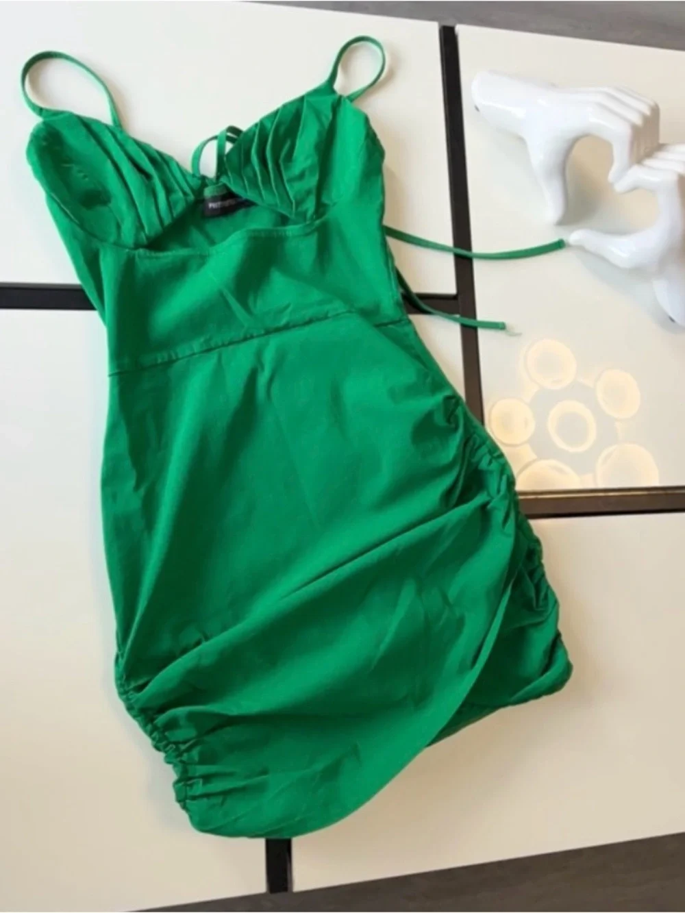 PrettyLittleThing Green Ruched Cut-Out Mini Dress Like New - US 2